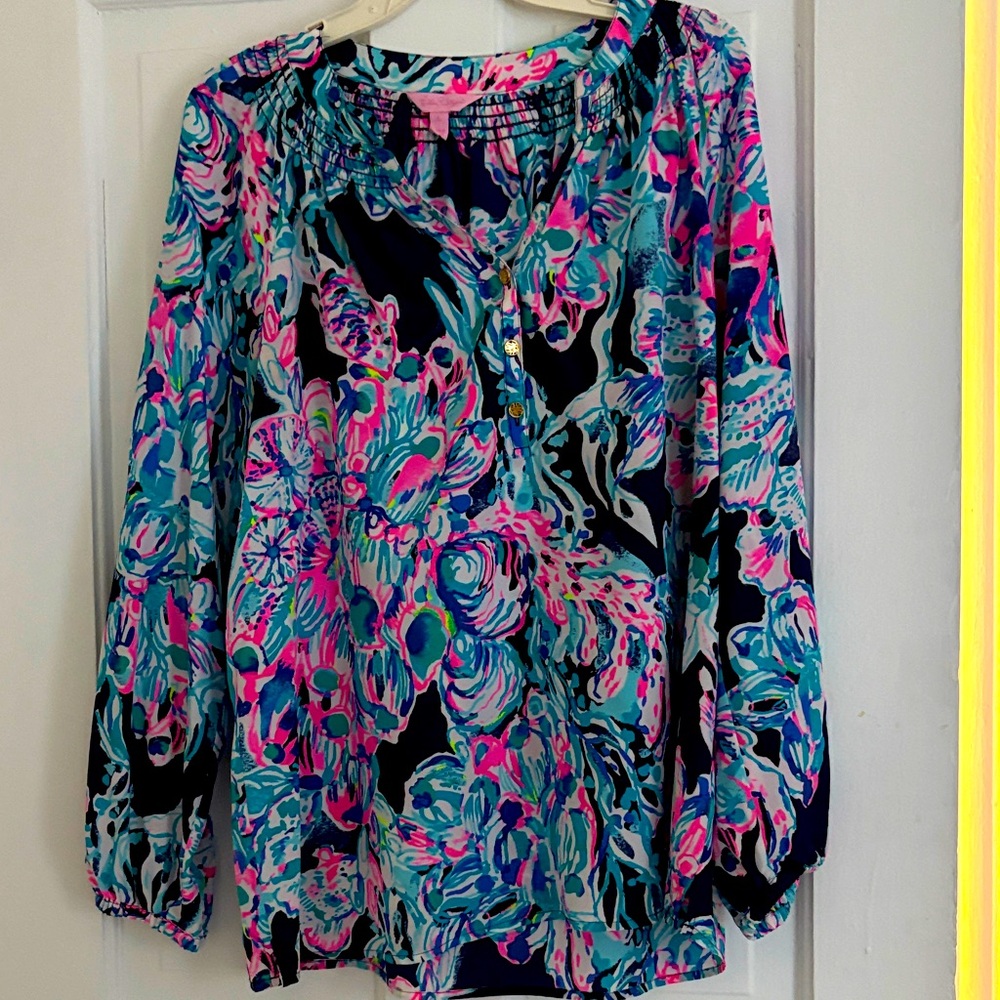 Lilly Pulitzer Blue and Pink Floral Blouse